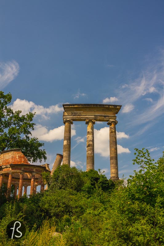 Ruinenberg  in Potsdam is a hill where the Prussian king Frederick the Great ordered a built water tank. This water tank had the goal to supply water to the gorgeous Sanssouci Palace close by, and it was decorated with some fake ruins. That is where the name comes from.