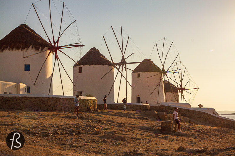 There are 16 windmills still standing in Mykonos, and seven of them can be found in the area called Kato Mili, southeast of Chora, next to the sea. They stand in a row and are a landmark of the island and a hot spot for pictures, with dozens trying to take the best shots while there.