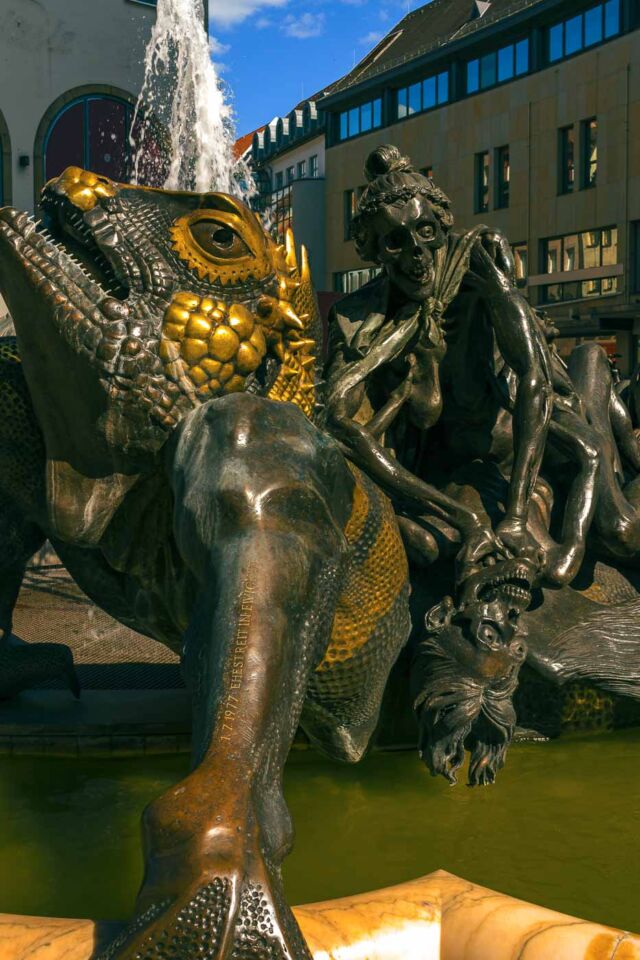 Located near the Weißer Turm, this provocative bronze fountain offers a drastically different artistic expression than the Gothic spires nearby. We passed by this fountain on the way to our hotel, and it looked so unexpectedly different from everything we had seen in the city that I knew I had to research it and write about it someday. 