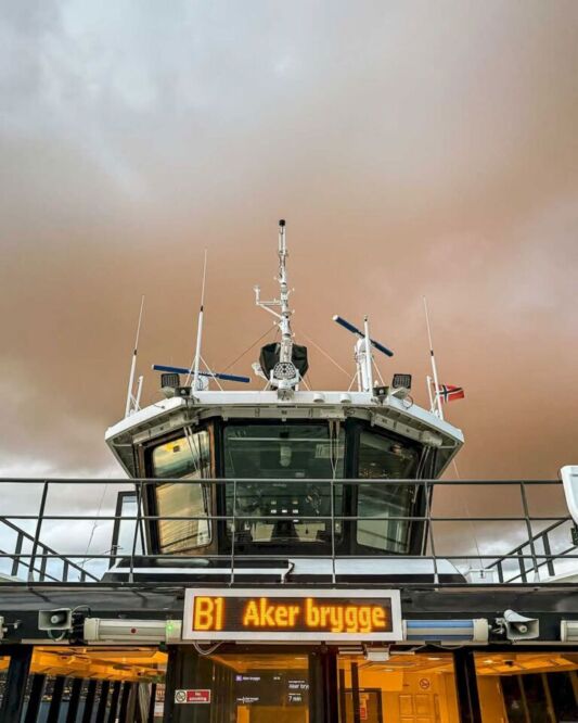 At the end of the day, Rodrigo and Elissa headed to the airport to fly back to Berlin, and Camila and I decided to go for a ferry ride around the islands of the inner Oslo Fjord. We took the B1 line from Aker Brygge, and it was fantastic to see the sky getting dark over Oslo from the water.
